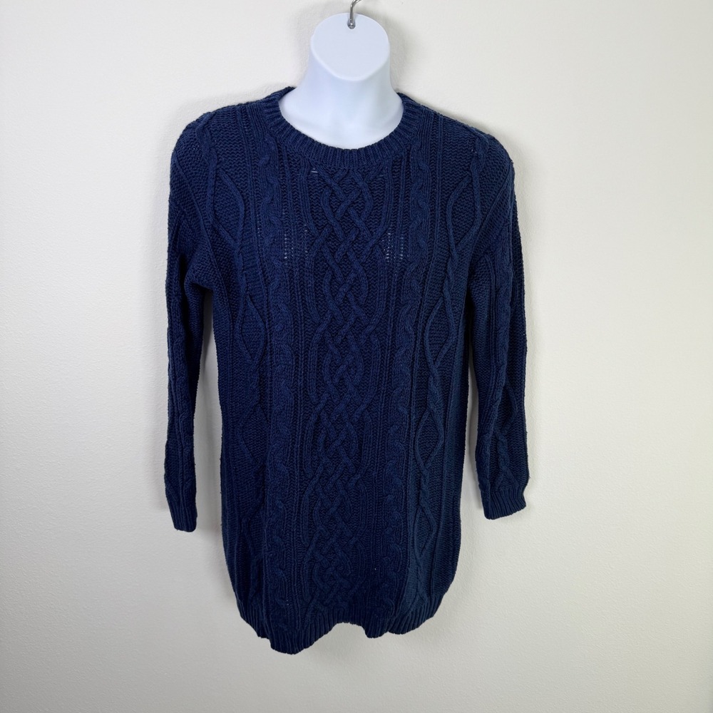 Moda International Navy Blue Cable Knit Wool Blend Crew Neck Tunic Sweater XL